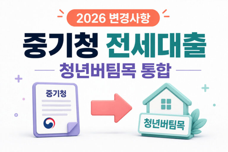 2026년 중기청 전세대출이 청년버팀목으로 통합되는 내용을 설명하는 대표 이미지